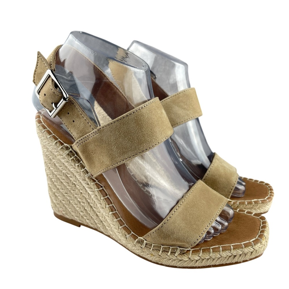 Steve Madden Womens Uri Espadrille Wedge Sandals 7M Tan Suede Slingback Platform